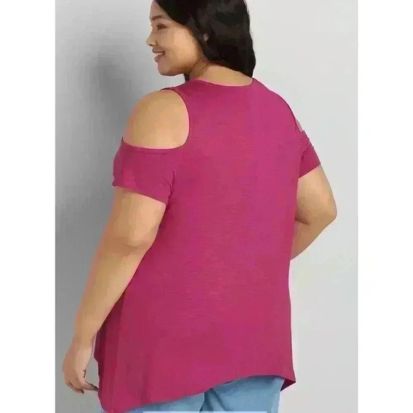 Lane Bryant Magenta Cold Shoulder Swing Tee, Size 10/12 - Picture 4 of 5